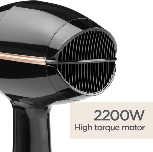 Babyliss Salon Pro Hair Dryer - Powerful 2200W Blow Dryer, Ac Professinal Motor, Ionic Frizz-Control, 3 Heat & 2 Speed Settings, Black, 5552U