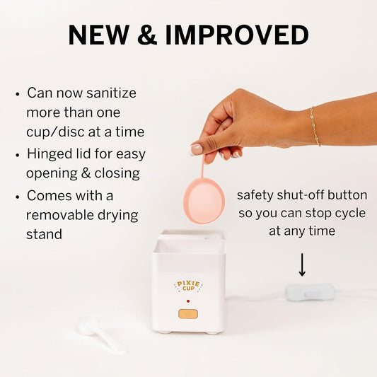 Pixie Menstrual Cup Sterilizer - Ranked 1 For The Best Steamer - Kills 99.9% Of Germs With Cleaner Steam - Wash Your Period Cup Or Disc In 3 Minutes! - Automatic Timing Shut-Off Switch