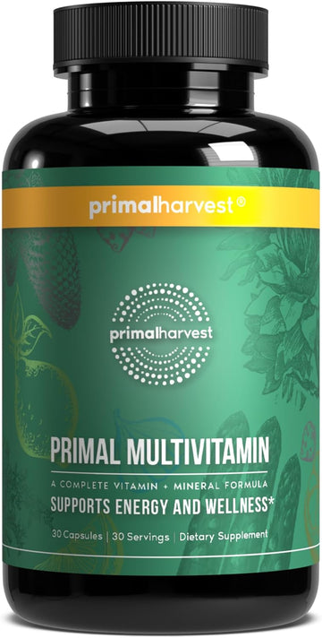 Primal Harvest Primal Multivitamin - Daily Multi-Vitamin Supplement With 21 Essential Vitamins & Minerals For Women & Men - Vitamin A, C, D, E, B12, B6, Biotin, Folic Acid, Zinc, Copper & Selenium