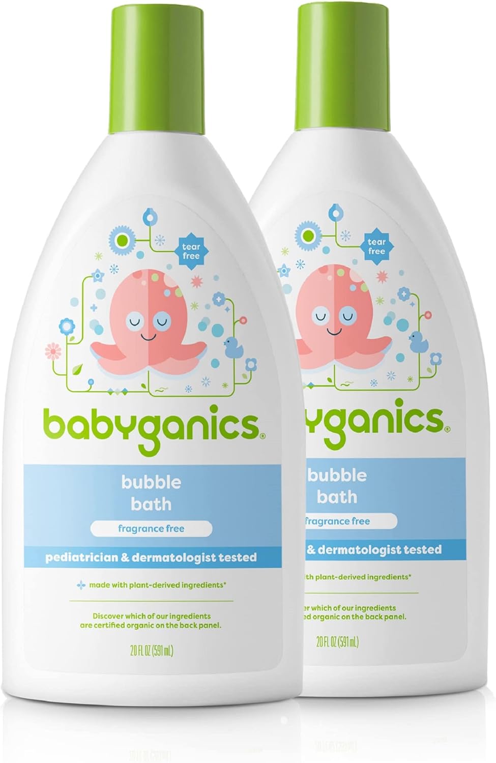 Babyganics Bubble Bath, Non-Allergenic, Gently Cleanses, Fragrance Free, 20 Fl Oz (Pack Of 2), Packaging May Vary