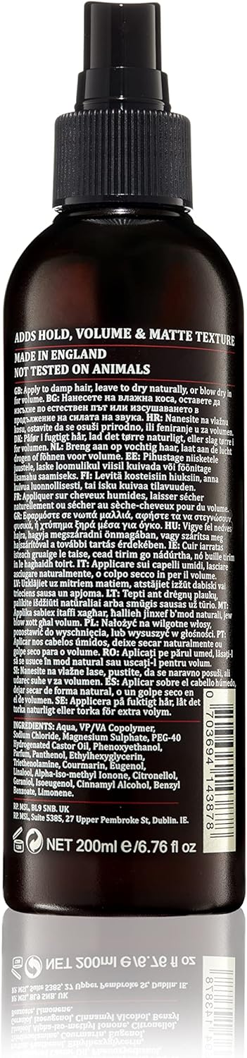 Dapper Dan Sea Salt Spray, Texturizing Sea Salt Hair Spray For Men, Matte And Textured Finish, Adds Thickness And Volume, Natural Finish, Classic Sandalwood Scent, 1 X 200Ml