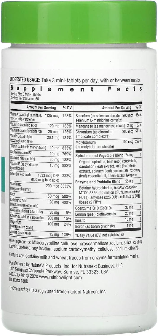 Rainbow Light - 50+ Mini-Tablet Food-Based Multivitamin - Age-defense Formula Probiotic and Antioxidant Formula; Vitamins and Minerals Support Immune, Heart, Skin, Eye, Bone and Prostate - 180 Tablets : Health & Household