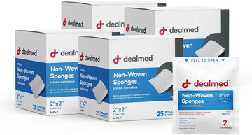 Dealmed Premium Non-Woven Sponges – 2" X 2" 4-Ply Non-Woven Gauze Pads, 25 Pouches, 2 Per Pouch (Pack Of 4), Absorbent Gauze Sponges, Wound Care Product For First Aid Kits And Medical Facilities