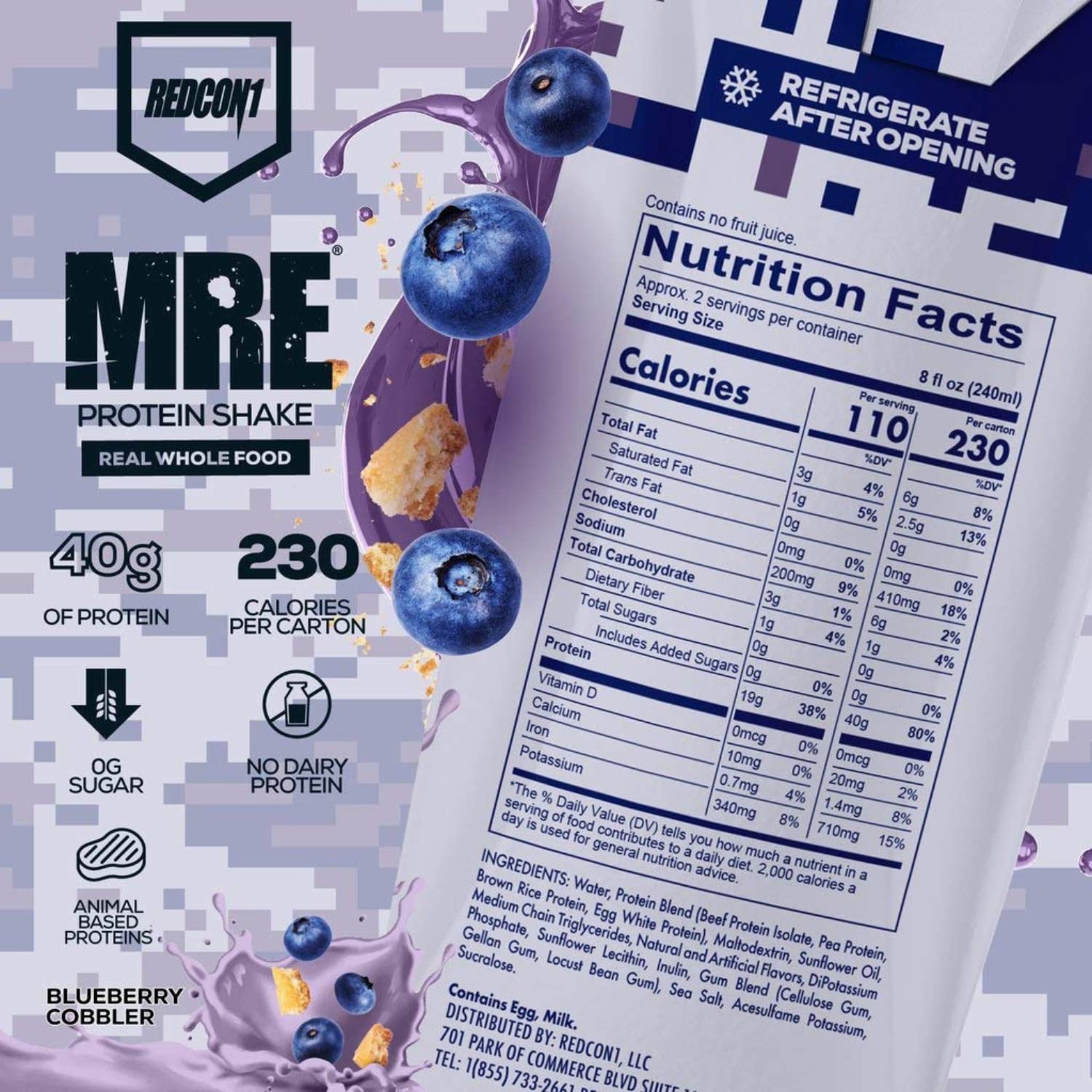 REDCON1 MRE Ready to Drink Protein Shakes, Blueberry Cobbler - Lactose