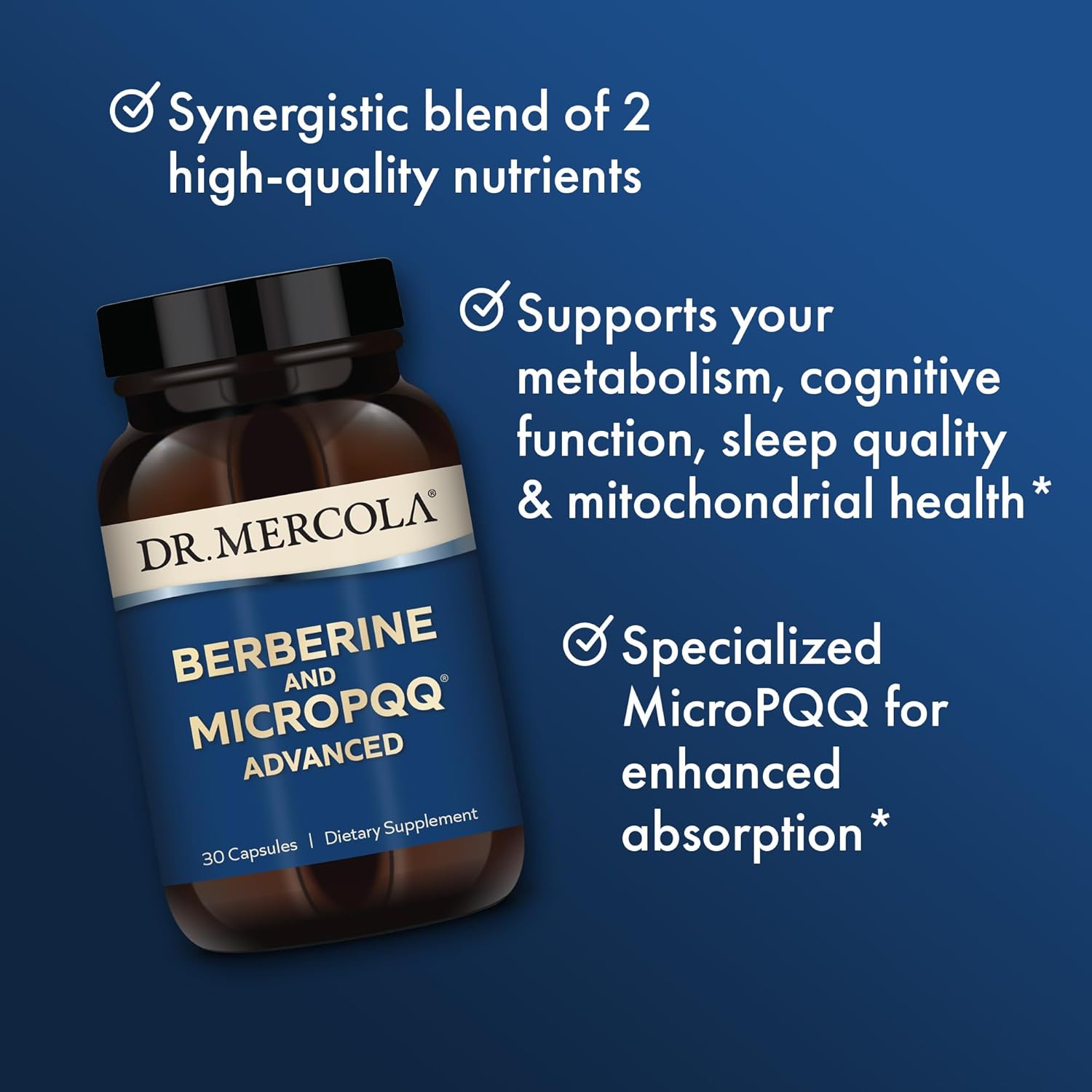 Dr. Mercola Berberine and MicroPQQ Advanced, 30 Servings (30 Capsules), Dietary Supplement, Supports Immune and Organ Health, Non GMO : Health & Household