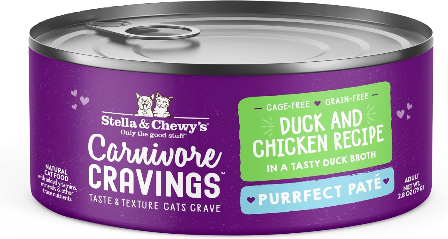 Stella & Chewy'S Carnivore Cravings Purrfect Pate Cans – Grain Free, Protein Rich Wet Cat Food – Duck & Chicken Recipe – (2.8 Ounce Cans, Case Of 24)