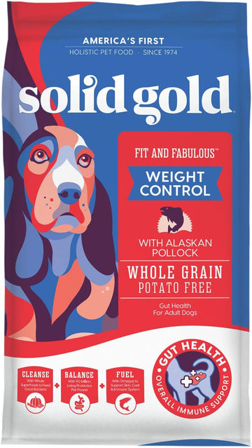 Solid Gold Fit and Fabulous Pollock - Dry Dog Food for Weight Control - Digestive Probiotics for Dogs - Gluten Free - High Fiber & Low Fat - Omega, Superfood & Antioxidant Support - 24 LB