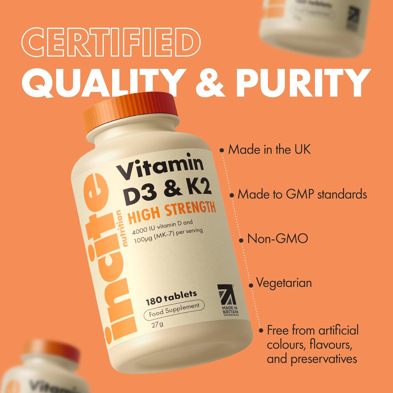 Vitamin D3 K2 (MK7) 100ug - 6 Month’s Supply - High Strength 180 Tablets - Premium Vegetarian Tablets - Suitable for Vegetarian - Vitamin D3, 4000iu & K2 - Made in UK : Amazon.co.uk: Health & Personal Care