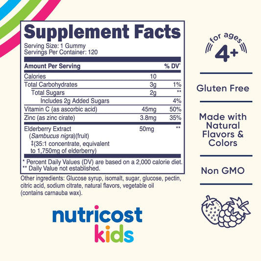 Nutricost Kids Elderberry Gummies (50Mg) With Zinc & Vitamin C 120 Gummies - Gluten Free, No Corn Syrup