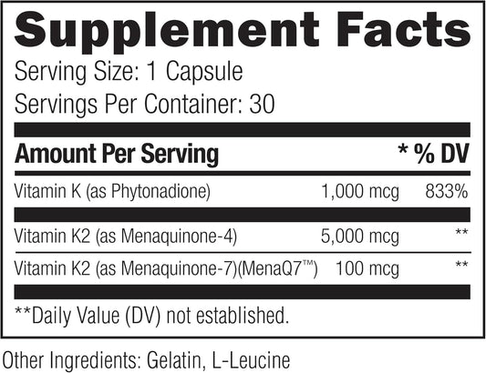 Umzu Daily K | Vitamin K Complex With K1, Mk4 & Mk7 | Support Bones, Cardiovascular Function, Blood Flow & Cognition W/Liquid D3 (30 Day Supply | 30 Capsules)