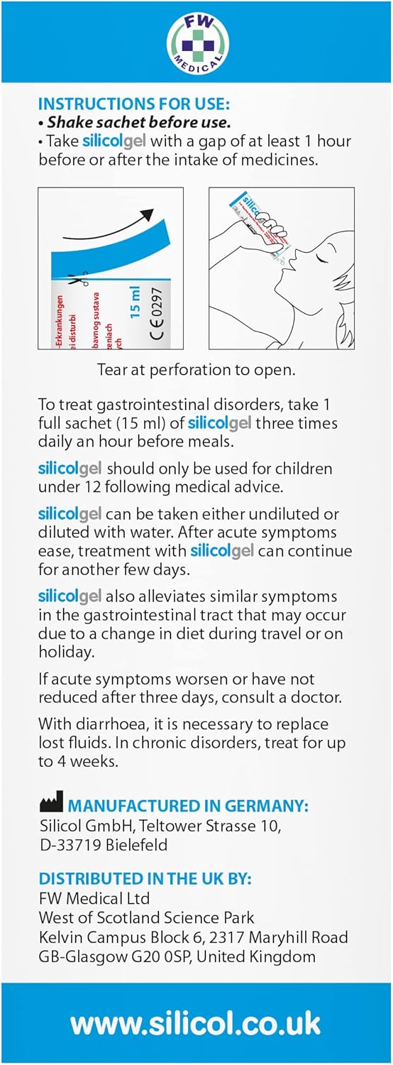 Silicolgel Sachets 12 X 15Ml – Clinically Proven Relief For Ibs Symptoms: Diarrhoea, Stomach Pain, Bloating And Flatulence. Also Treats Heartburn, Acid Reflux And Nausea