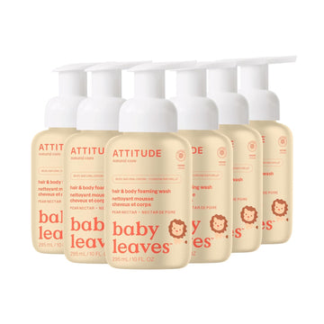 Attitude 2-In-1 Hair And Body Foaming Baby Wash, Ewg Verified Shampoo Soap, Dermatologically Tested, Made With Naturally Derived Ingredients, Vegan, Pear Nectar, 10 Fl Oz (Pack Of 6)