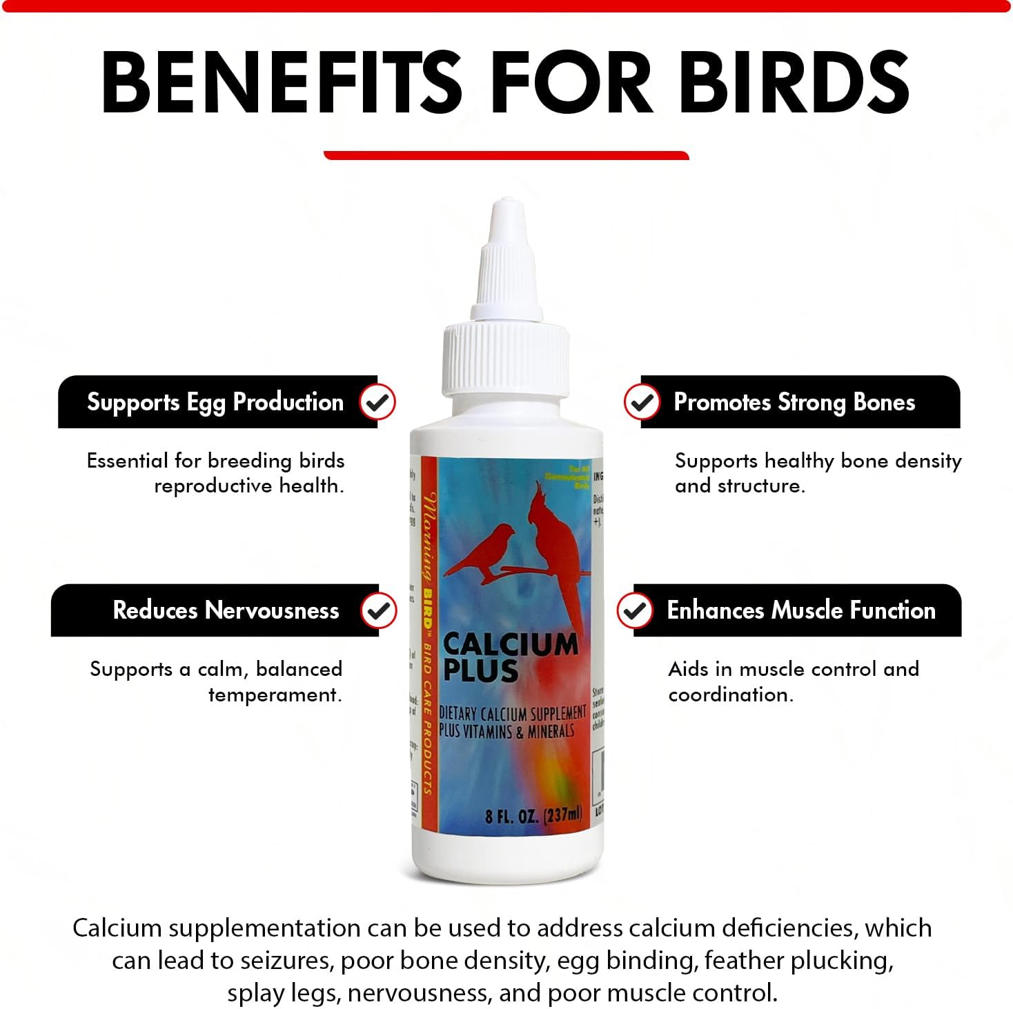 Morning Bird Calcium Plus Liquid Supplement For Birds - Liquid Calcium Formula With Magnesium And Vitamin D3 Calcium Supplement For All Birds – 8 Fl Oz : Pet Supplies