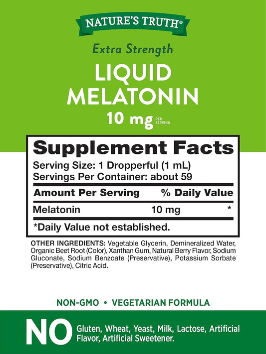 Liquid Melatonin Drops | 10 Mg | 2 Fl Oz Maximum Strength For Adults | Berry Flavor | Vegetarian, Non-Gmo, Gluten Free | By Nature'S Truth