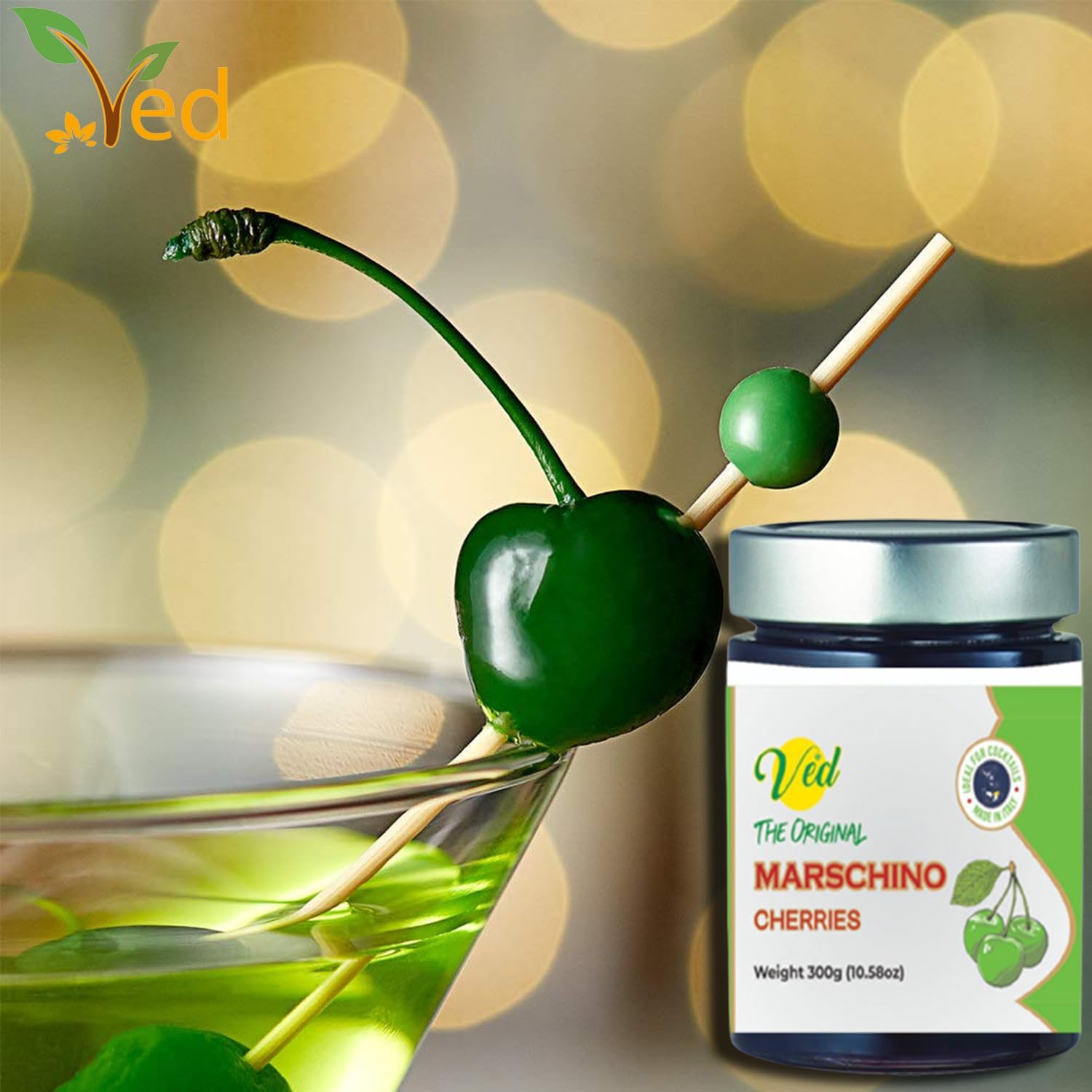 Ved Gourmet Original Red & Green Maraschino Cherries - Italian Cherry for Old-Fashioned Cocktails - Vegan Cocktail, Bourbon Cherries in Natural Syrup for Cocktail Garnish : Amazon.co.uk: Grocery