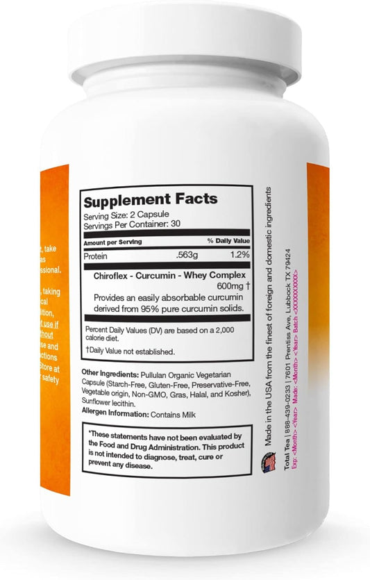 Chiroflex Turmeric Curcumin Capsules, 600Mg Joint Support Supplement With 95% Standardized Curcuminoids Protein Enhanced, Fast Absorbing Turmeric Capsules (60 Caps)