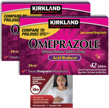 Kirkland Signature Omeprazole 20 mg, 42 Ct (2 Pack) Bundle with Exclusive "Say "No" to Indigestion and Heartburn" - Better Idea Ge (3 Items)