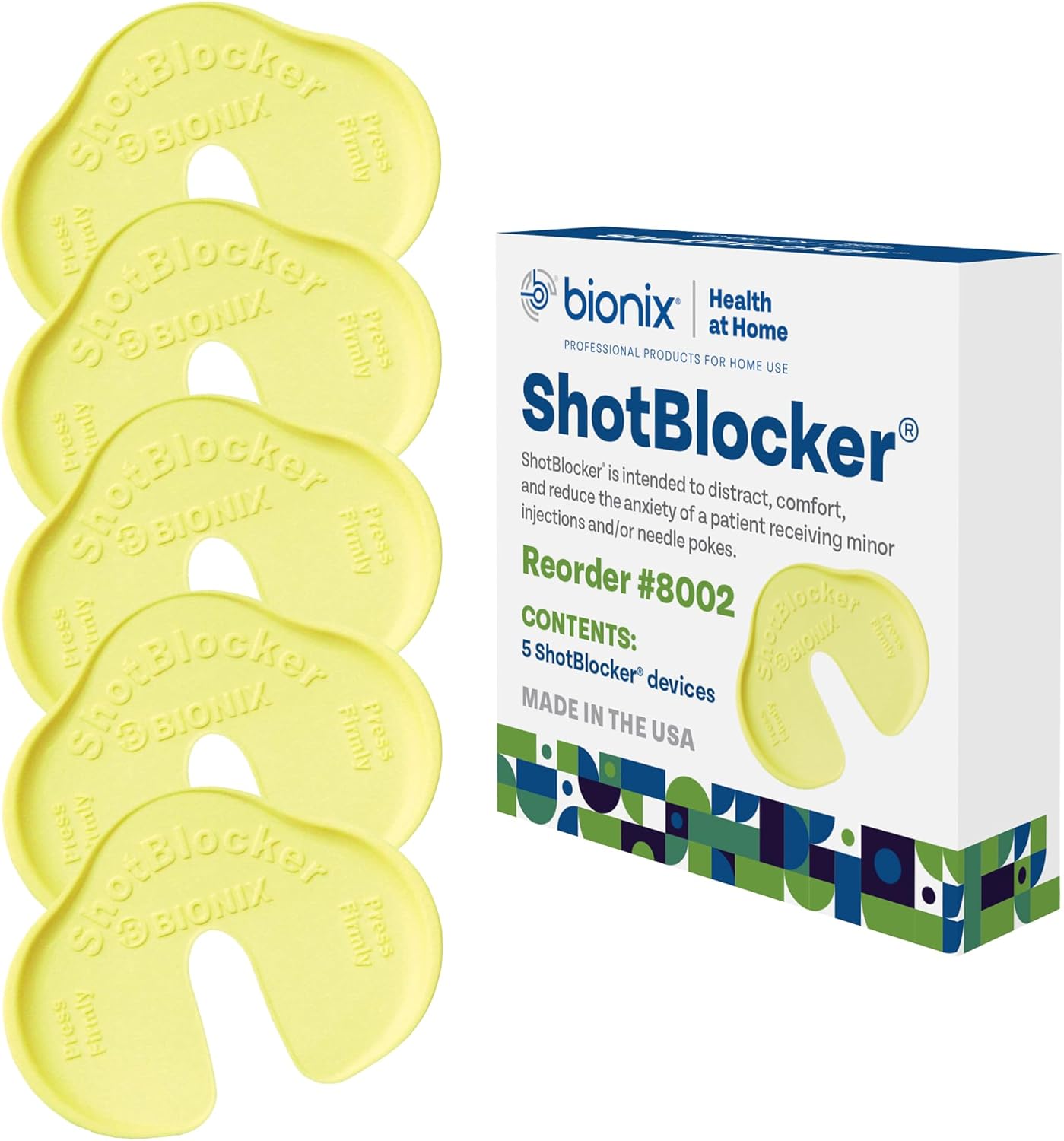 Bionix - Shotblocker, Eases Discomfort From Immunizations & Injections, Great Alternative To Numbing Creams, Use At Home Or On-The-Go, Safe For Kids, Easy-To-Use, Reusable (5 Count)