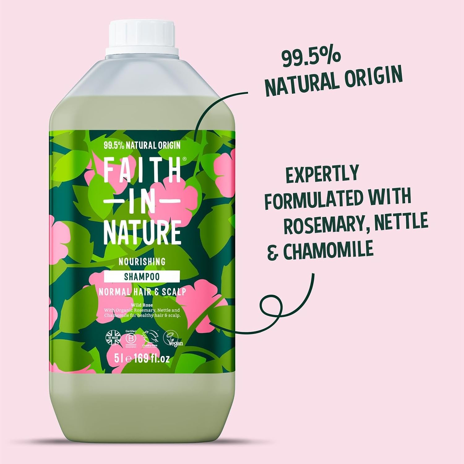 Faith In Nature Natural Wild Rose Shampoo, Nourishing for Normal Hair & Scalp, Vegan & Cruelty Free, No SLS, Silicones or Parabens, 5L Refill Pack : Amazon.co.uk: Beauty