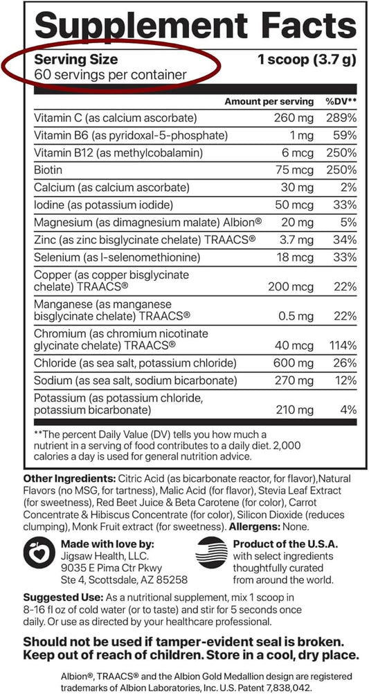 Jigsaw Health Electrolyte Supreme | Broad Spectrum Of Electrolytes + Trace Minerals | Fruit Punch Flavor | 60 Servings (Jar)