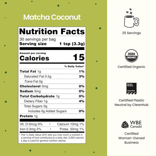 Blume Superfoods Latte Organic Matcha Green Tea Powder With Coconut, L-Theanine And Natural Caffeine For Energy & Focus - Matcha From Shizuoka Japan - 25 Servings