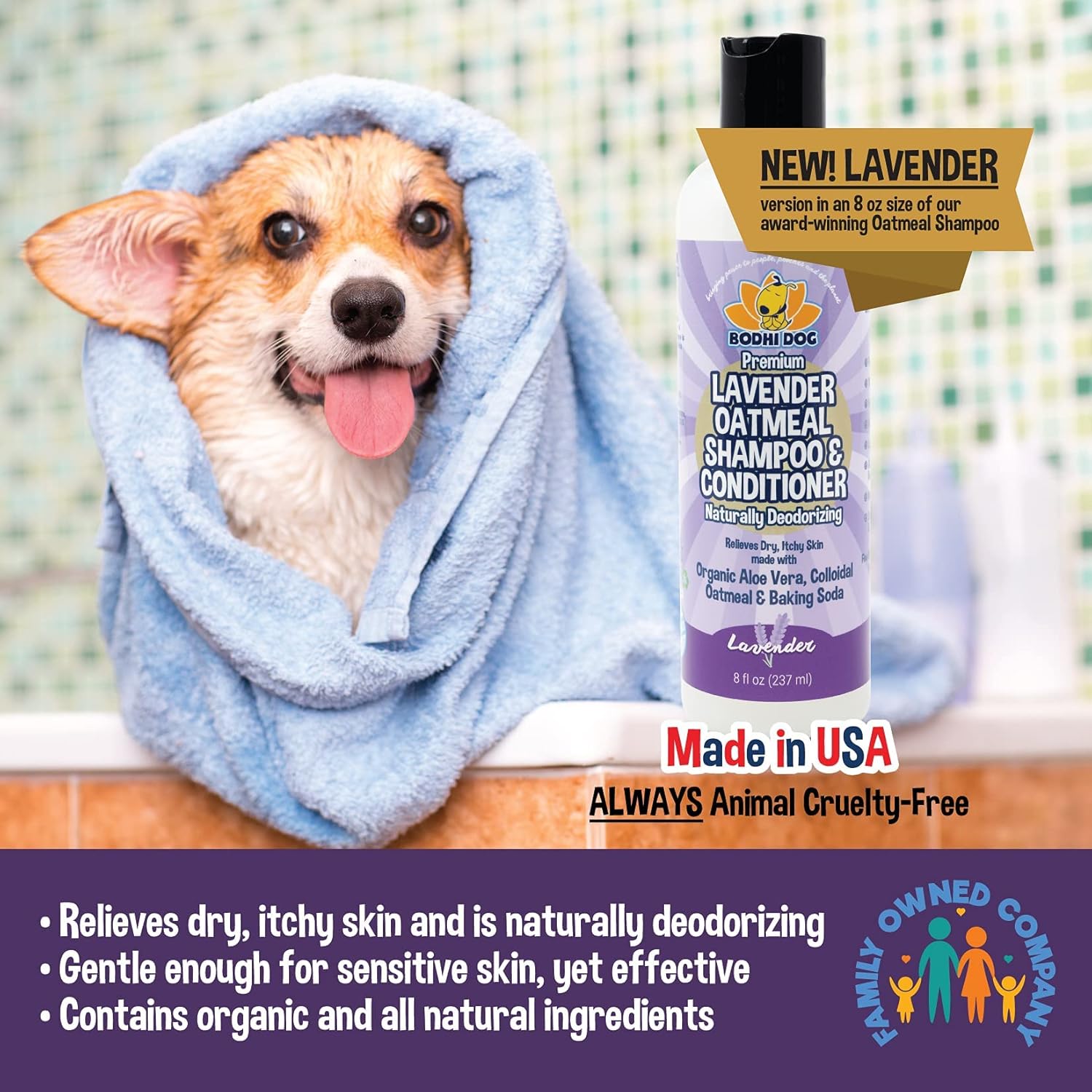 Bodhi Dog Organic Lavender Oatmeal Dog Shampoo and Conditioner | Hypoallergenic Conditioning Deodorizing Formula for Dogs Cats & Pets | Treatment Wash Soothes Dry Itchy Skin Allergy Relief (8 Fl Oz)