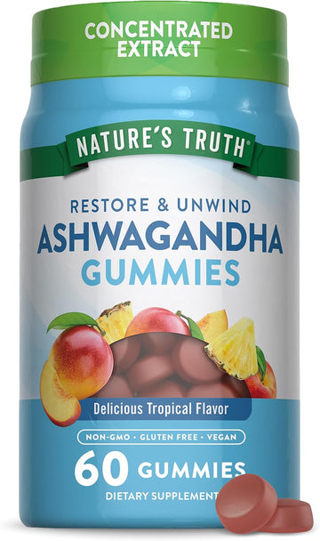 Nature'S Truth Ashwagandha Gummies | 60 Tropical Flavor Gummies | Vegan, Non-Gmo, & Gluten Free Supplement