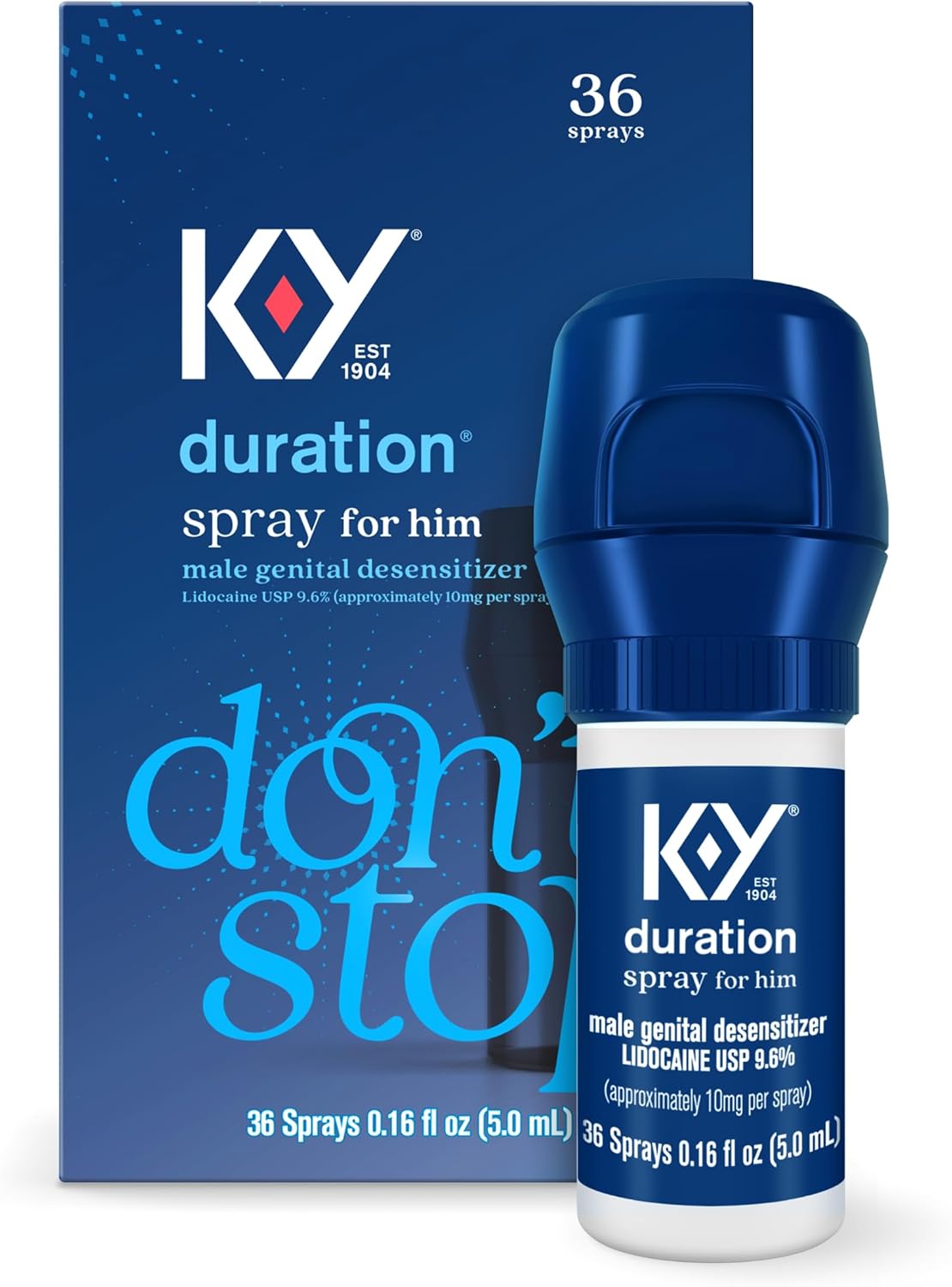 K-Y Duration Delay Spray, Numbing Climax Spray For Men & Lidocaine Desensitizing Spray, Climax Control, Sex Accessories For Adults Couples, Last Longer In Bed, 0.16 Fl Oz (36 Sprays)