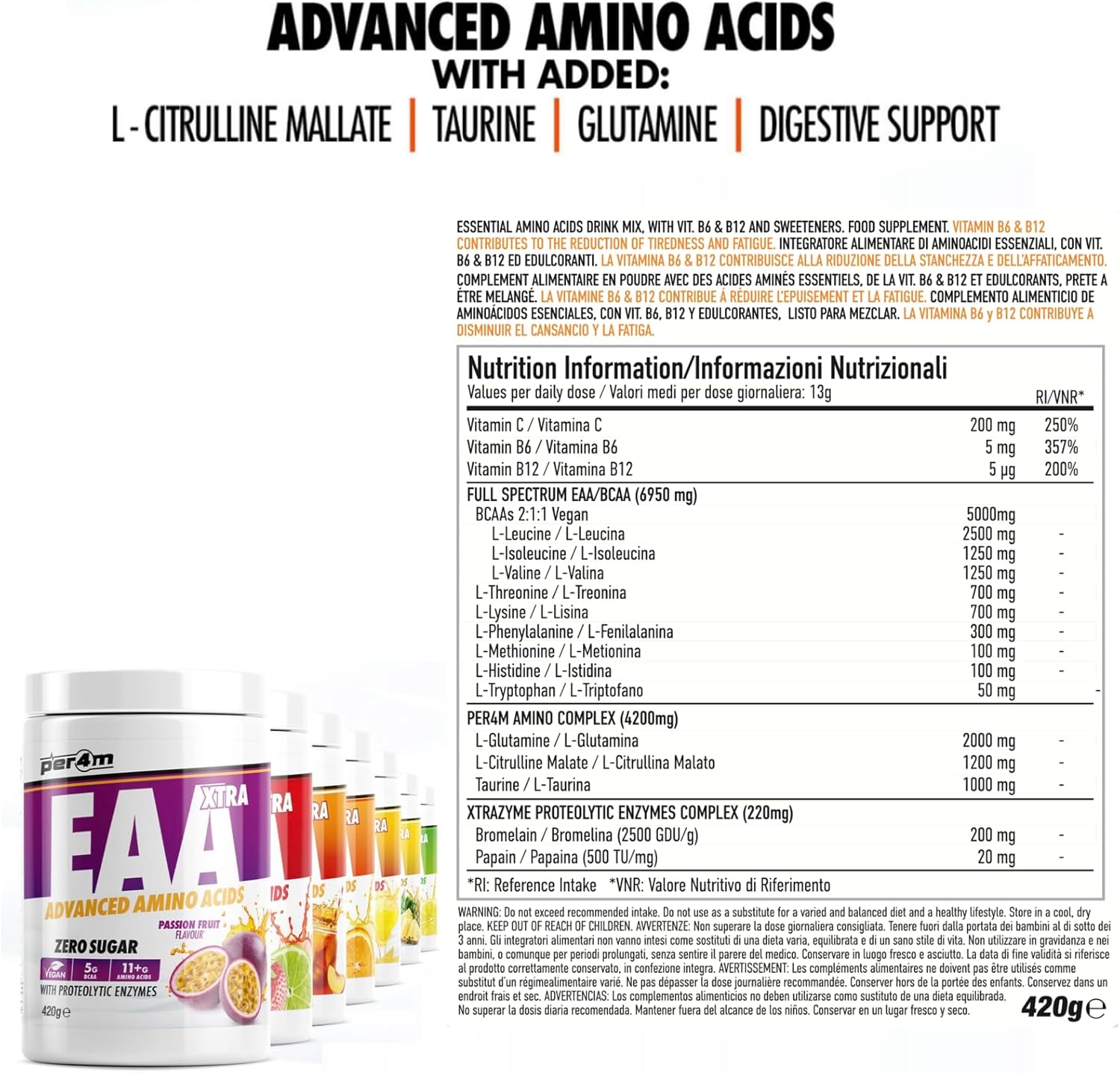 Per4m EAA Xtra/Amino Xtra | 30 Servings of Full Spectrum EAA with Proteolytic Enzymes | Vegan Friendly | Zero Sugar Amino Acid (420g, Orange Burst) : Amazon.co.uk: Health & Personal Care