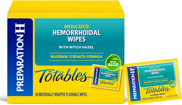 Preparation H Totables Hemorrhoid Flushable Wipes with Witch Hazel for Skin Irritation Relief - 50 Count