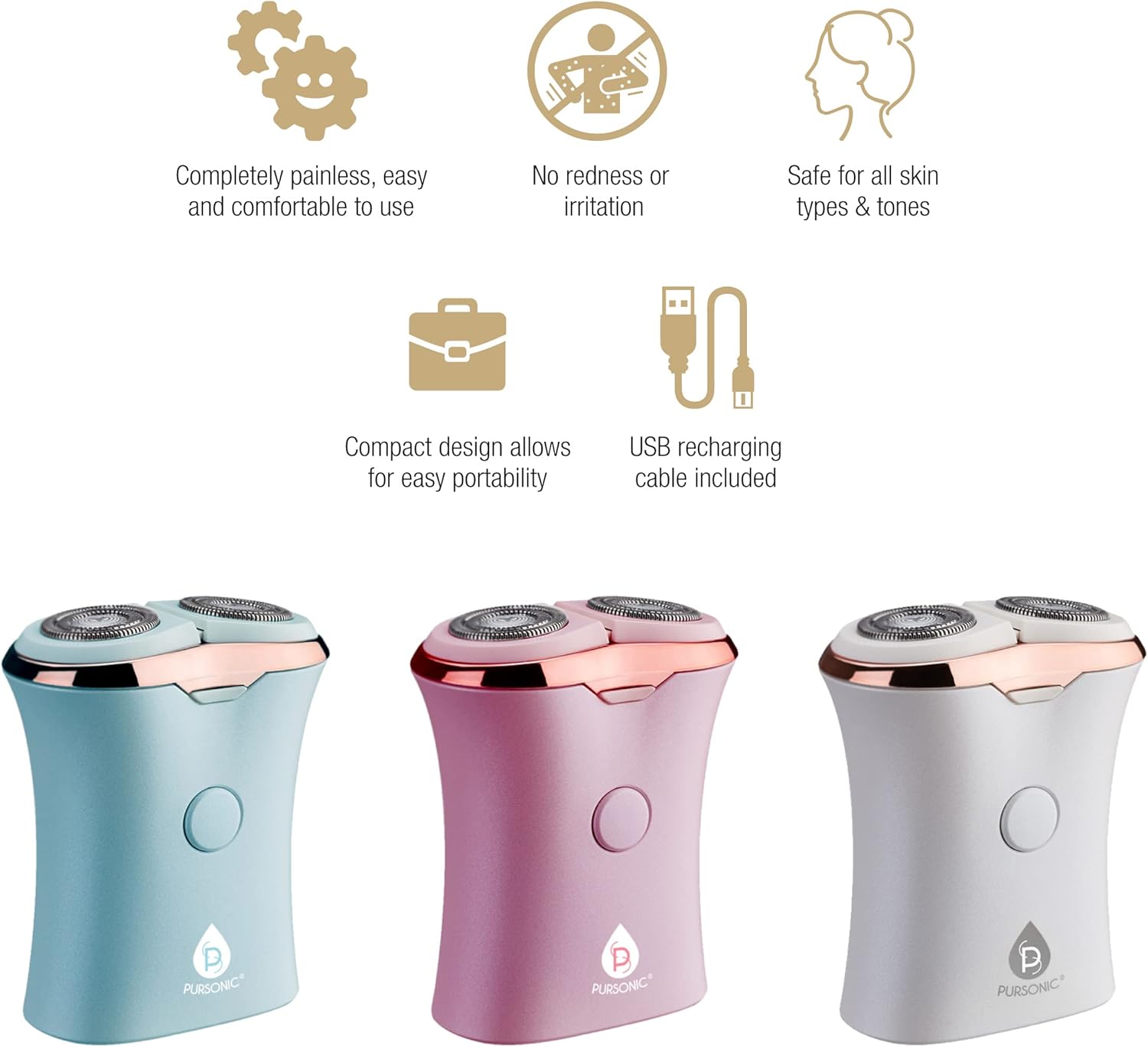 Pursonic Usb Rechargeable Ladies Shaver, Removes Hair Instantly & Pain Free, Perfect Design Is Great For Legs, Bikini, Arms And Ankles! (White) : Beauty & Personal Care