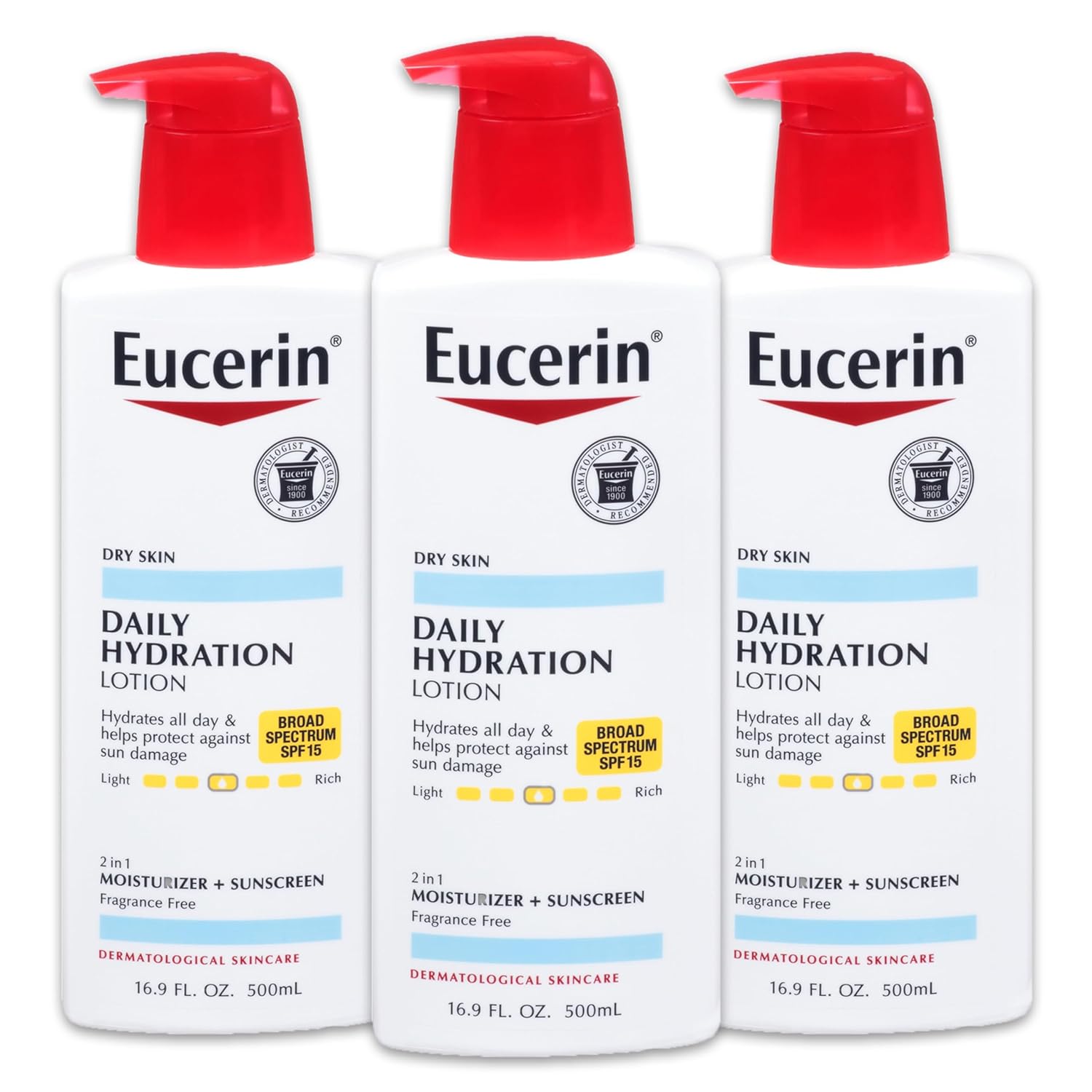 Eucerin Daily Hydration Lotion With Spf 15 - Broad Spectrum Body Lotion For Dry Skin - 16.9 Fl. Oz. Pump Bottle (Pack Of 3)