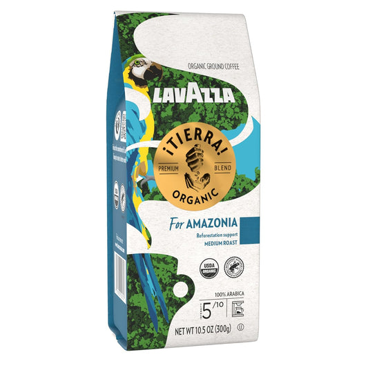 Lavazza, ¡Tierra Organic Amazonia Ground Coffee Medium Roast 10.5 Oz Bag, Floral Notes, Value Pack, Balanced And Aromatic Fruity And Floral Notes - Packaging May Vary