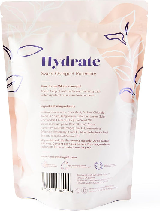 The Bathologist Hydrate Fizzy Bath Soak, Sweet Orange & Rosemary, Shea Butter & Epsom Salt, Mineral Therapeutics, Exfoliating For Dry Skin, Vegan & Cruelty-Free, 32 Oz