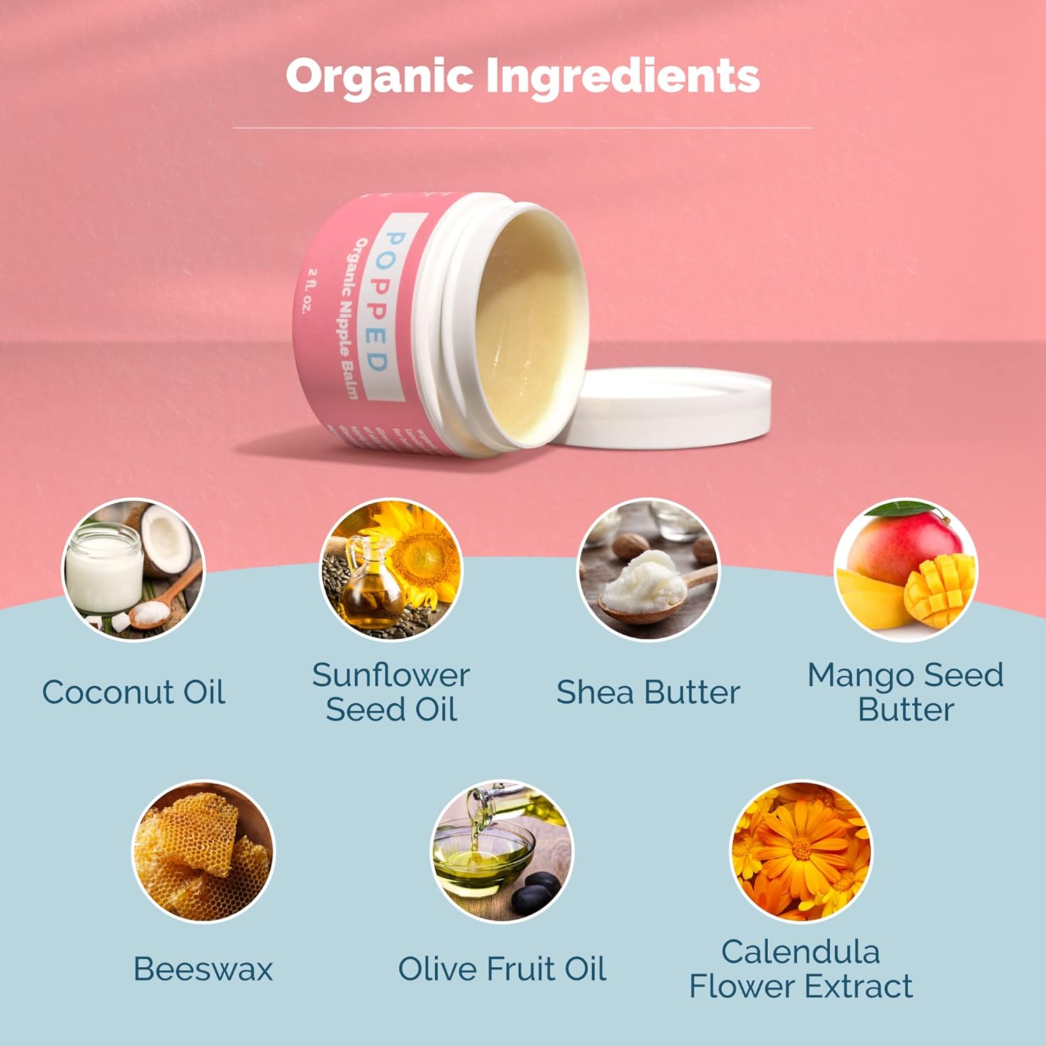 Popped Organic Nipple Butter | Made in the USA | Moisturizing Nipple Cream for Sore, Dry, and Cracked Nipples | Postpartum Essential Balm for Breastfeeding, Nursing (2 fl oz) : Baby