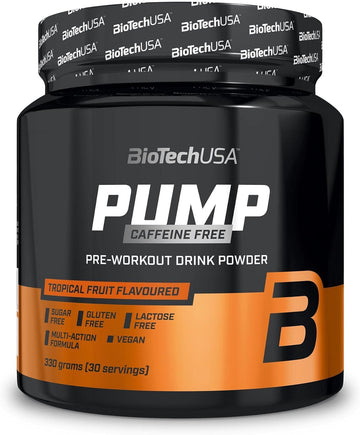 Biotechusa Pump Caffeine Free | Energy, Focus & Immune Support | 19 Active Ingredients | Pre-Workout Drink Powder, 330 G, Lemon Ice Tea