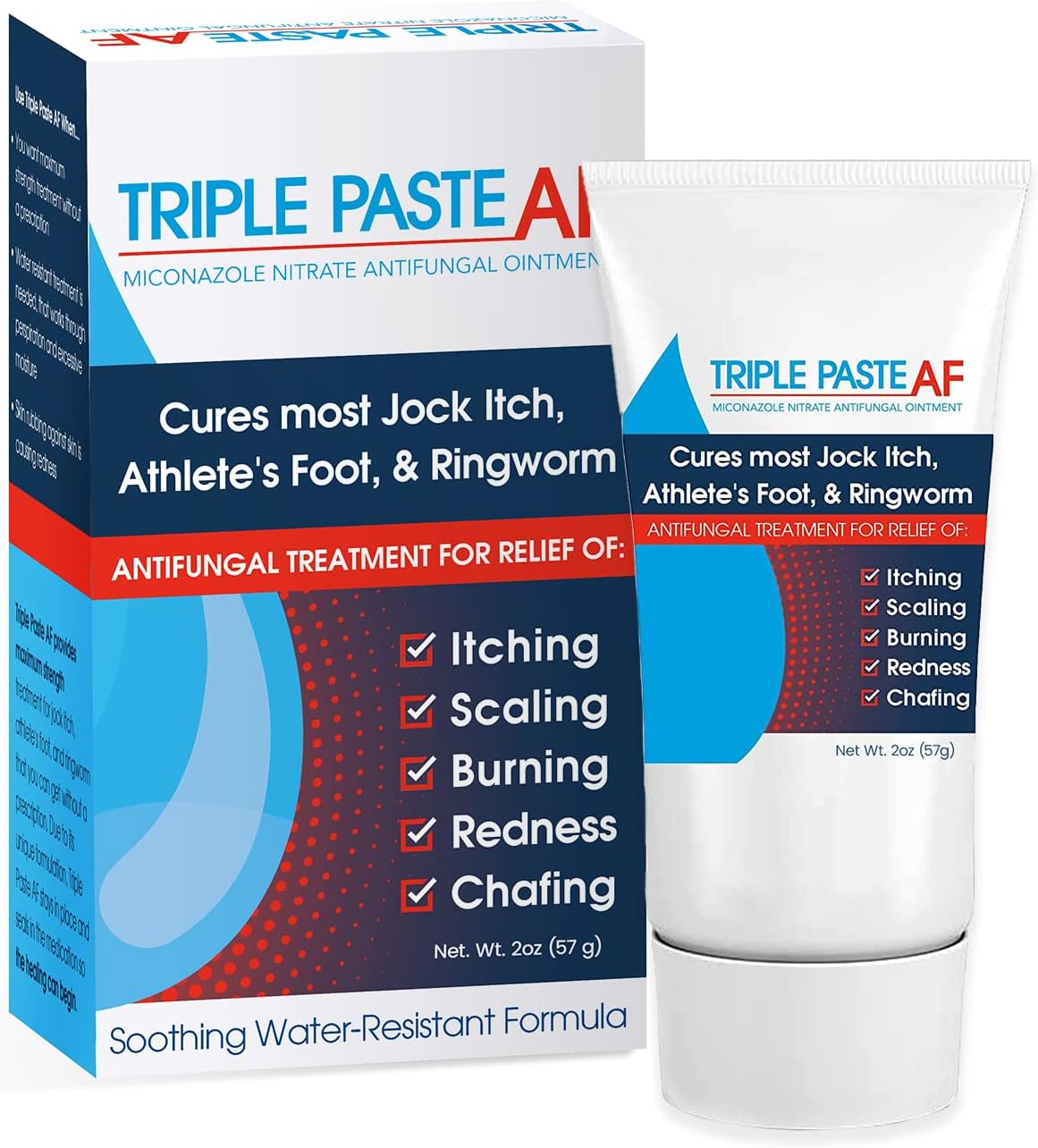 Triple Paste Af Anti Fungal Ointment For Skin Treats Most Athletes Foot And Ringworm - 2% Miconazole Antifungal Cream - 2 Oz Tube (Packaging May Vary)