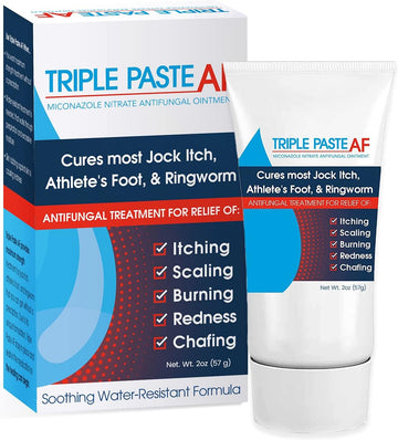 Triple Paste Af Anti Fungal Ointment For Skin Treats Most Athletes Foot And Ringworm - 2% Miconazole Antifungal Cream - 2 Oz Tube (Packaging May Vary)