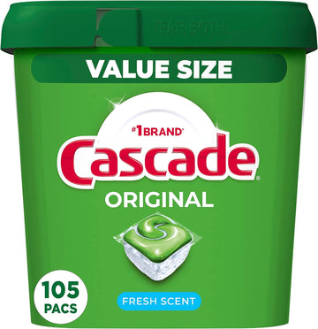 Cascade Dishwasher Pods, Actionpacs Dishwasher Detergent, Original Fresh, 105 Count, Packaging May Vary