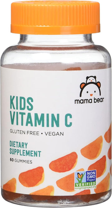 Amazon Brand - Mama Bear Vegan Kids Vitamin C, Orange, 60 Count, Immune Health, 125 Mg Per Gummy