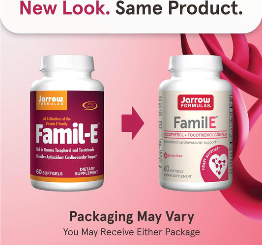 Jarrow Formulas Famil-E - Promotes Heart & Cardiovascular Health - Contains All Eight Members Of The Vitamin E Family - Rich In Gamma Tocopherol & Tocotrienols - 60 Softgels