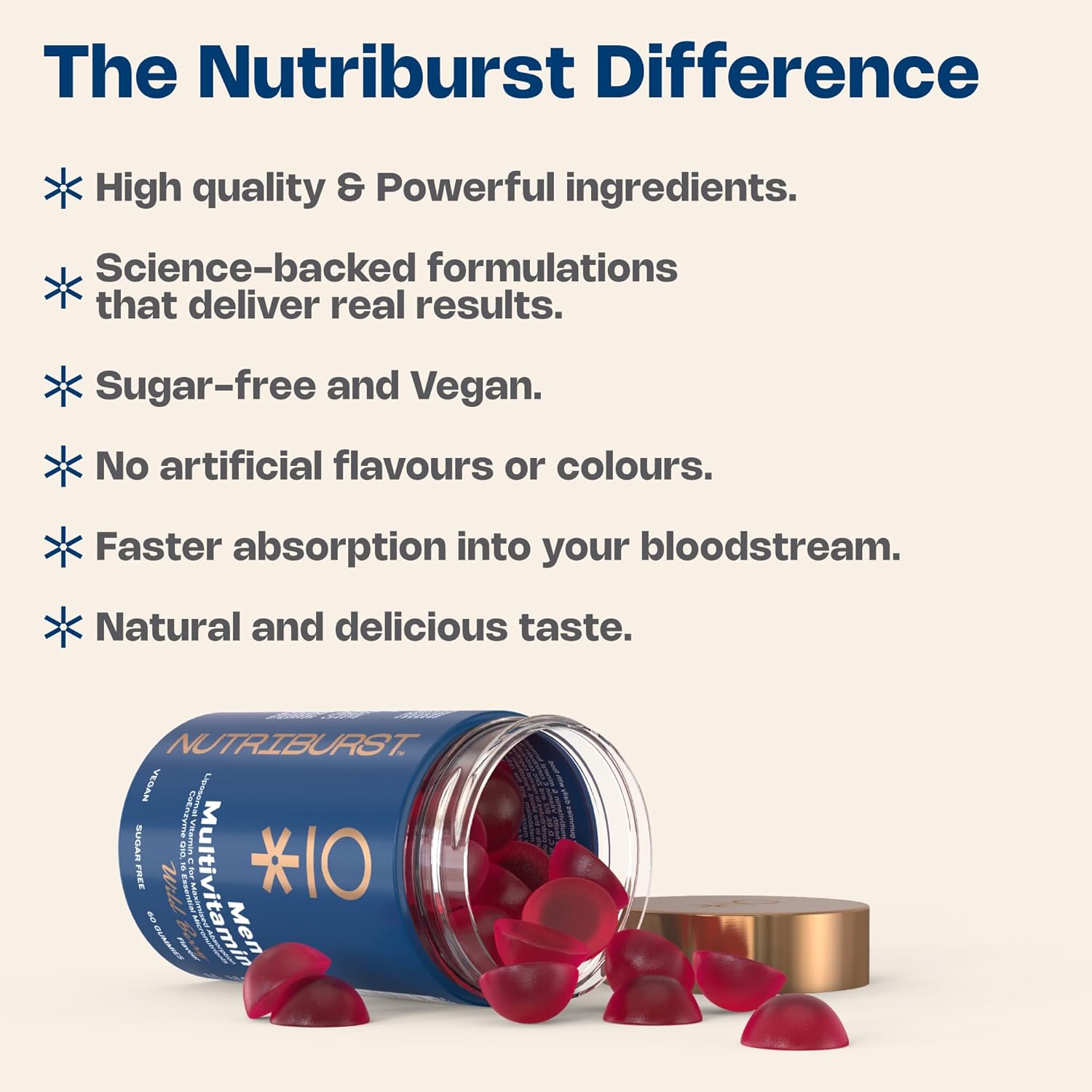 Nutriburst Men’s Multivitamin - Immune System & Mental Performance - Contains 16 Micronutrients; B2, B3, B5, B6, B12, A, C, D - Vegan Sugar Free Supplement - 60 Berry Gummies - 1 Month Supply : Amazon.co.uk: Health & Personal Care