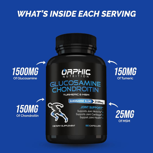 Orphic Nutrition Glucosamine Chondroiting Msm 2100Mg (90 Caps) - Joint Support Supplement For Men & Women* - Supports Joint Cartilage & Mobility