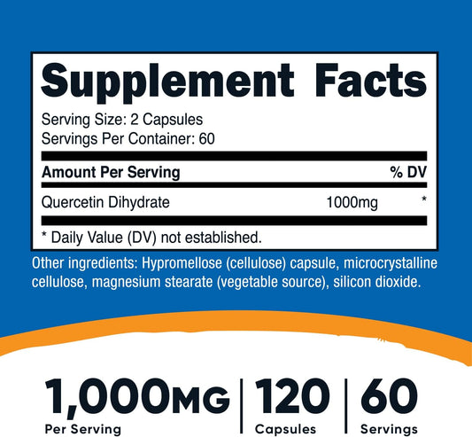 Nutricost Quercetin 1000mg, 120 Capsules - Vegetarian Capsules, 60 Servings, 500mg Per Capsule, Non-GMO, Gluten Free