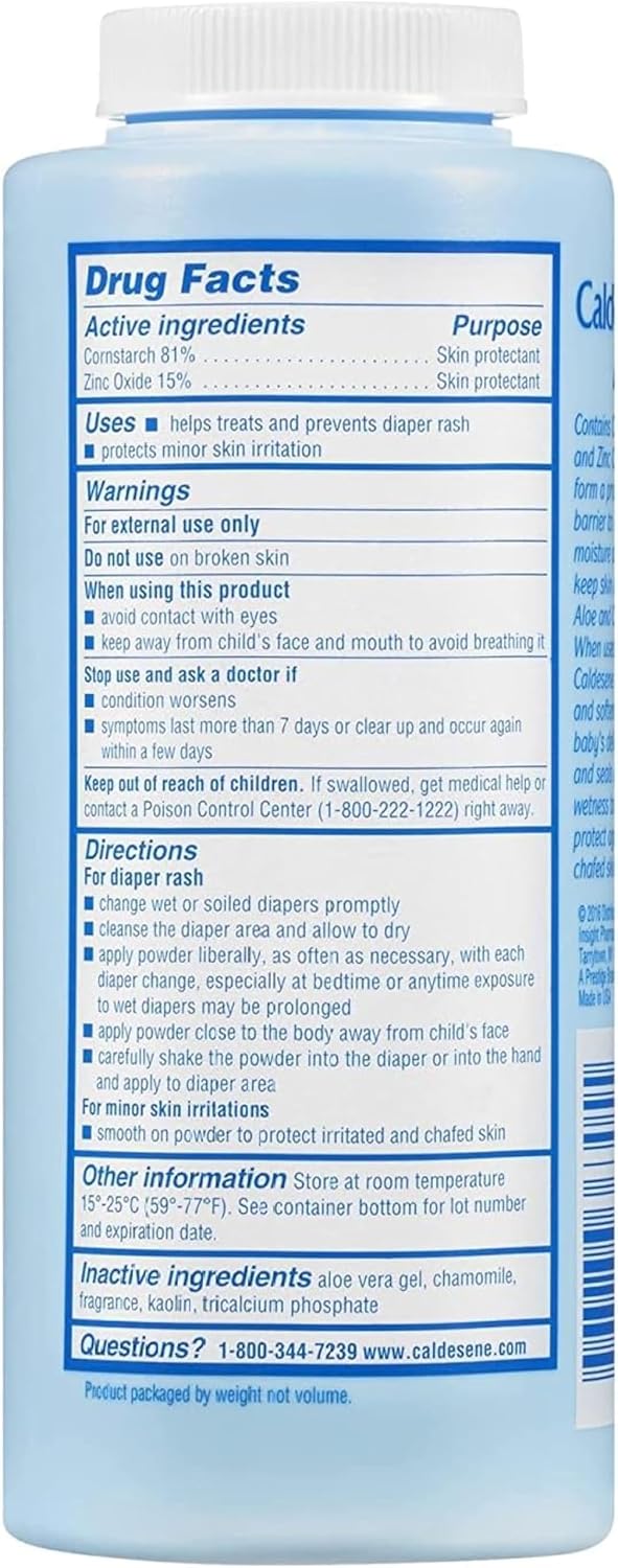 Caldesene Cornstarch Baby Powder With Zinc Oxide, Talc-Free Baby Powder, 5 Oz (4 Pack)