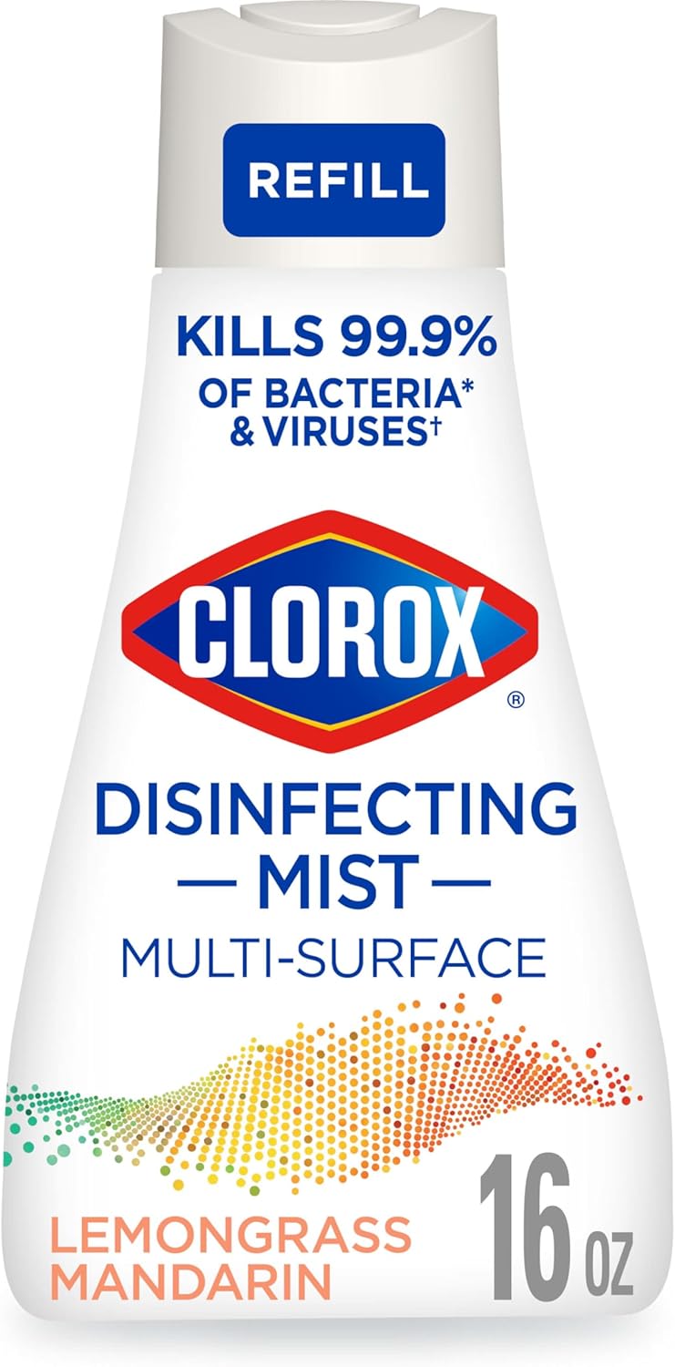 Clorox Disinfecting Mist Refill, Multi-Surface Disinfectant, Household Essentials, Lemongrass Mandarin, 16 Fluid Ounces