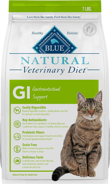 Blue Buffalo Natural Veterinary Diet Gi Gastrointestinal Support Dry Cat Food, Veterinarian'S Prescription Required, Chicken, 7-Lb. Bag