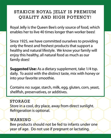 Stakich Royal Jelly Powder 1 Pound - 3X Concentrate - Freeze Dried, Pure, Natural