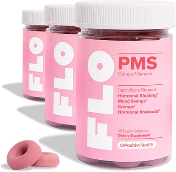 Flo Pms Gummies For Women, 30 Servings (Pack Of 3) - Proactive Pms Relief - Targets Hormonal Breakouts, Bloating, Cramps, & Mood Swings With Chasteberry, Vitamin B6, & Lemon Balm