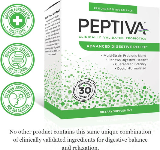 Peptiva Advanced 50 Billion Cfu Probiotic - Digestive Relief - Clinically Validated, Premium Probiotic, 30Ct